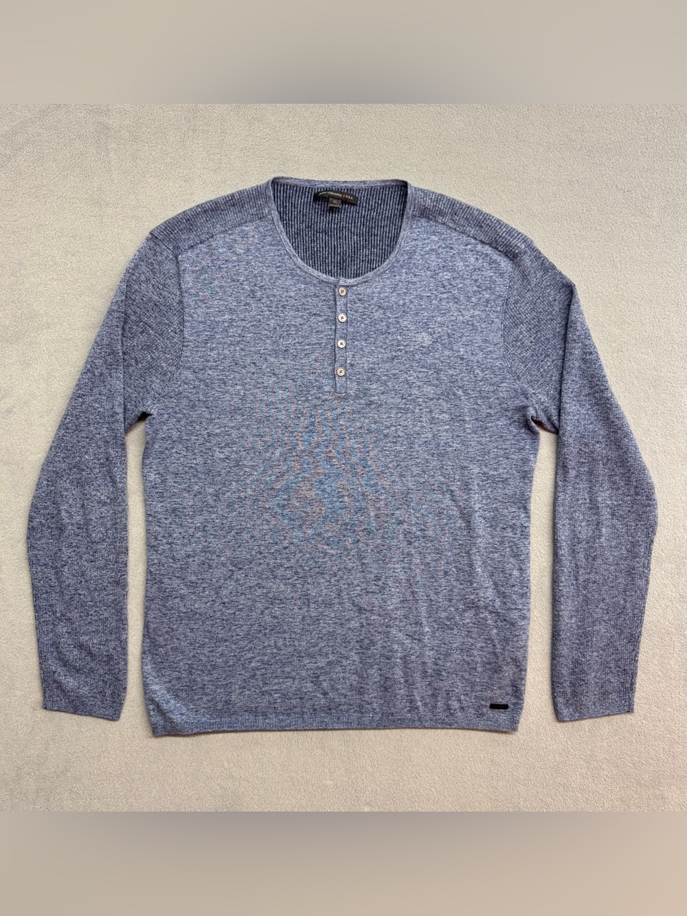 John Varvatos Henley Shirt XL Men's Long Sleeve Pullover Cotton Wool Knit Blue